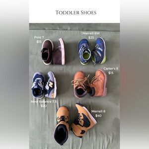 Toddler boots sizes 7, 7.5, 8W, 8 New Balance, Polo, Merrell, Ugg
